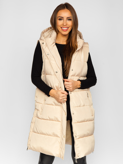 Women's Longline Quilted Oversize Gilet Beige Bolf 81276