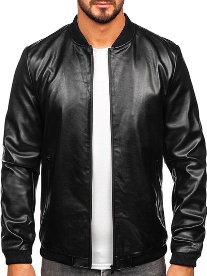 Men's Leather Bomber Jacket Black Bolf 6803A