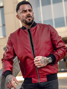 Men's Leather Bomber Jacket Red Bolf 1147A