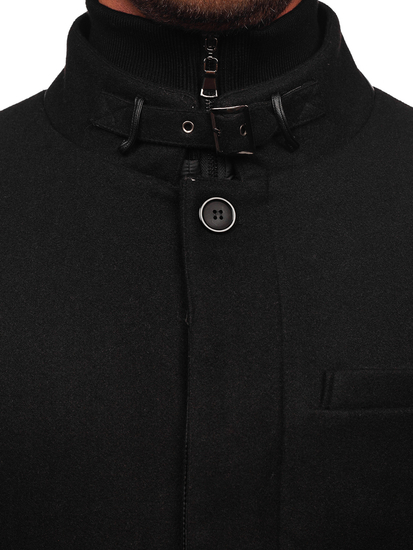 Men's Single-Breasted Winter Coat with Detachable Stand Up Collar Black Bolf 8802