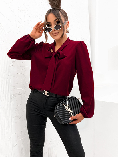 Women's Elegant Long Sleeve Shirt with a Bow Claret Bolf 500
