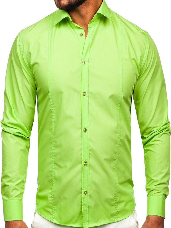 Men’s Elegant Long Sleeve Shirt Celadon Bolf 6944