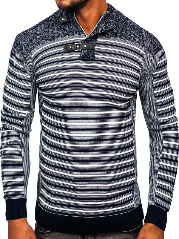 Men's Stand Up Sweater Navy Blue Bolf 1028