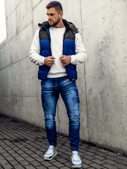 Men's Quilted Hooded Gilet Navy Blue Bolf 1189