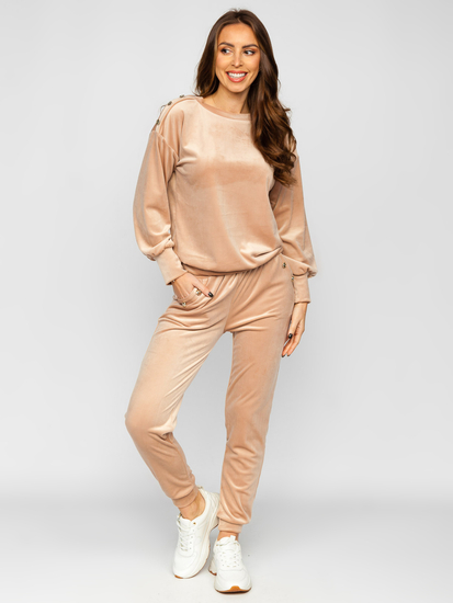 Women's 2-Piece Velour Tracksuit Beige Bolf 642