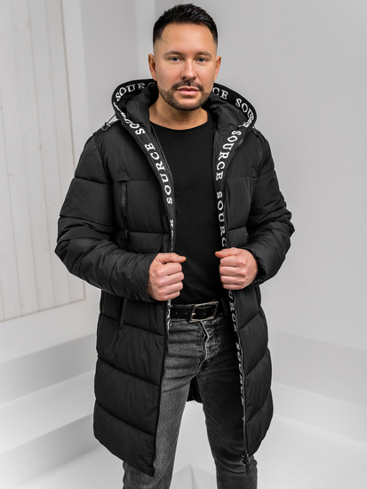 Men’s Longline Quilted Winter Jacket with hood Black Bolf 22M329