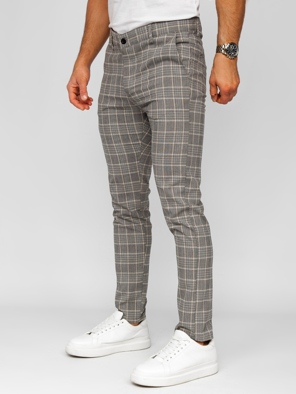 Men’s Elegant Checkered Pants Beige Bolf 184171
