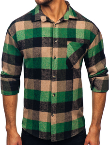 Men’s Checkered Long Sleeve Flannel Shirt Green Bolf 2025-1