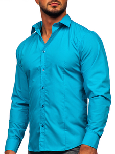 Men’s Elegant Long Sleeve Shirt Light Turquoise Bolf 1703