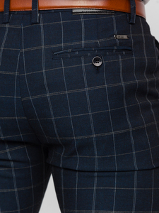 Men's Checkered Textile Chinos Navy Blue Bolf KA9023
