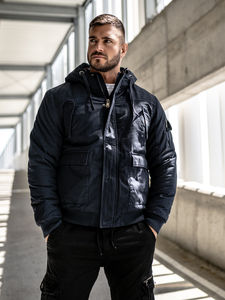 Men's Thick Winter Cotton Jacket Navy Blue Bolf 1890A