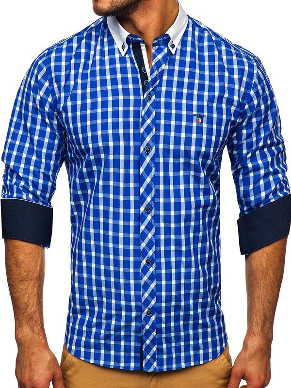 Men's Checked Long Sleeve Shirt Cobalt Bolf 5737