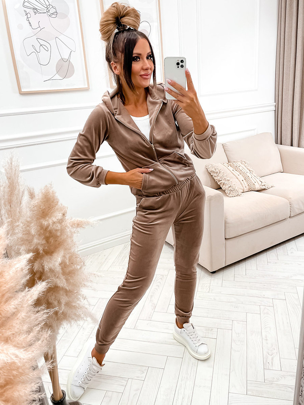 Women's 2-Piece Velour Tracksuit Cappuccino Bolf 829