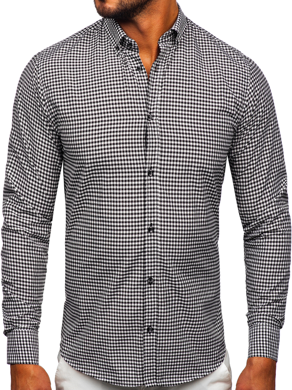 Men's Long Sleeve Checkered Shirt Black Bolf 22745
