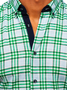 Men's Short Sleeve Checkered Shirt Green Bolf 201501