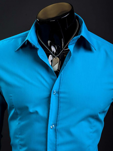 Men’s Elegant Long Sleeve Shirt Turquoise Bolf 1703A