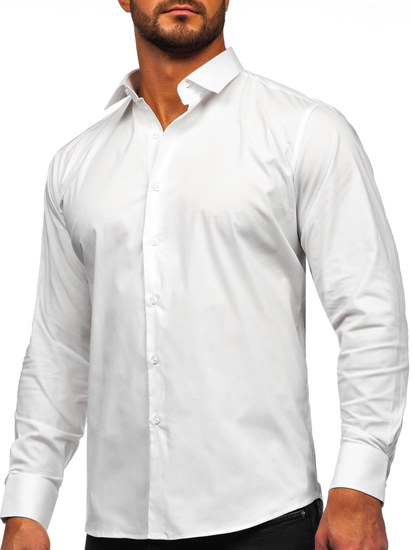 Men's Elegant Cotton Long Sleeve Slim Fit Shirt White Bolf TSM13