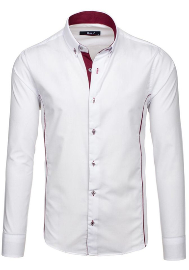 Men's Elegant Long Sleeve Shirt White-Claret Bolf 5722-1
