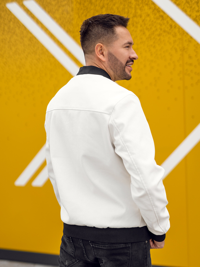 Men's Leather Bomber Jacket White Bolf 7110A