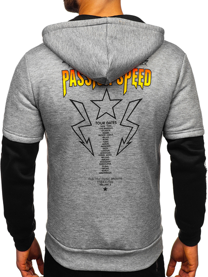 Men's Printed Kangaroo Hoodie Grey Bolf HY611