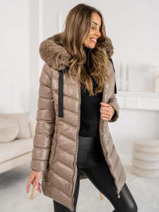 Women's Quilted Winter Jacket with hood Camel Bolf 5M3139