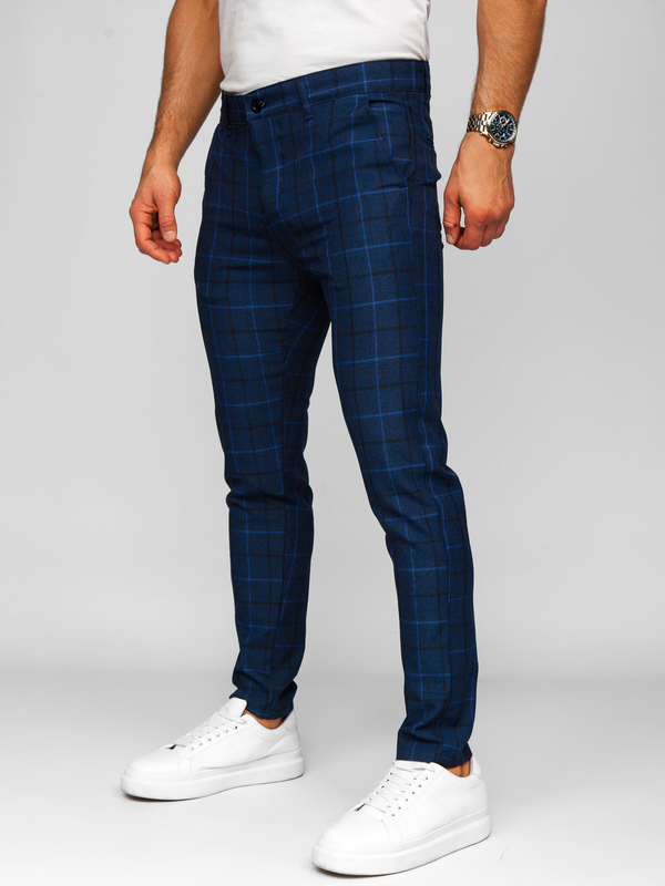 Men’s Elegant Checkered Pants Navy blue Bolf 184195