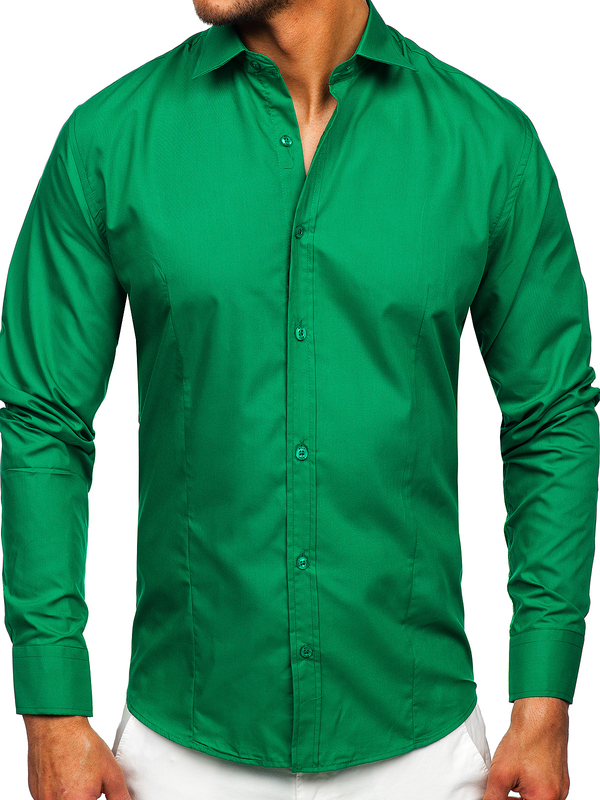 Men’s Elegant Long Sleeve Shirt Dark Green Bolf 1703