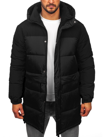 Men’s Longline Quilted Winter Jacket with hood Black Bolf 31M5016