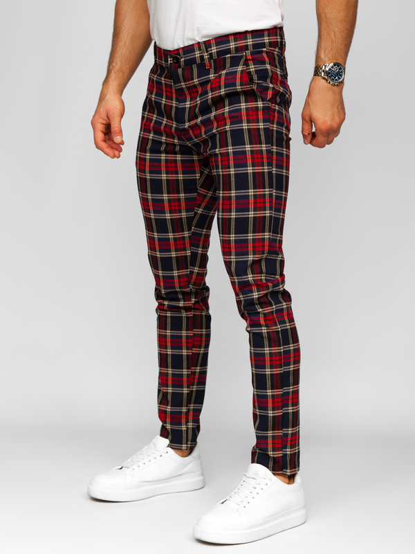 Men’s Elegant Checkered Pants Navy blue Bolf 184165