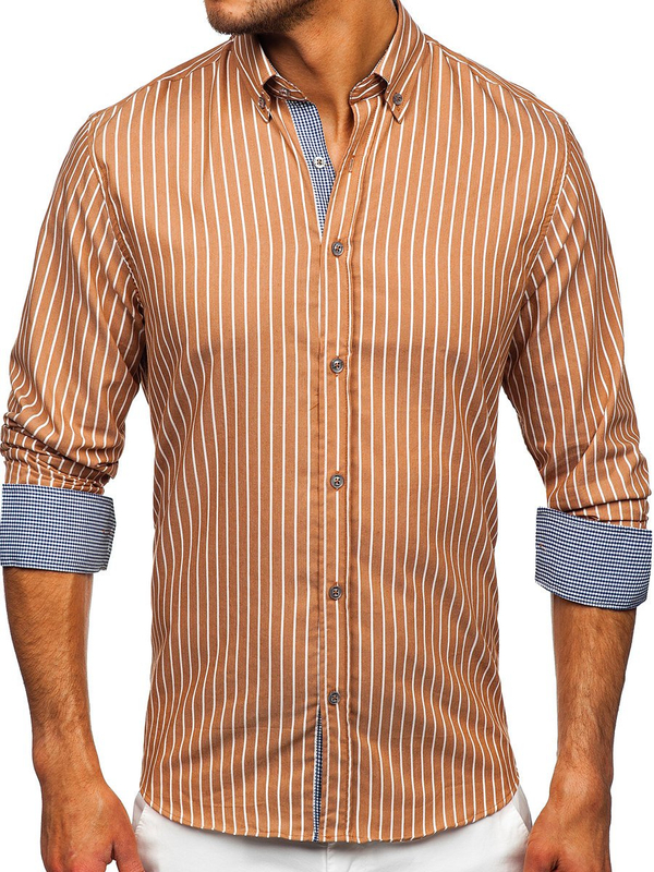 Men's Striped Long Sleeve Shirt Brown Bolf 20731