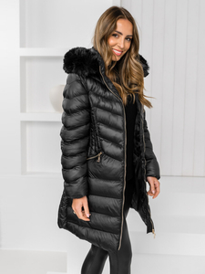Women’s Longline Winter Quilted Jacket with hood Black Bolf 5M3162A2