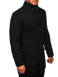 Men's Single-Breasted Winter Coat with Detachable Stand Up Collar Black Bolf 8802
