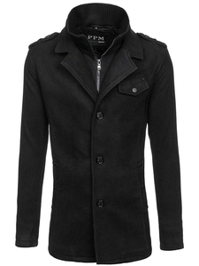 Men's Single-Breasted High Collar Coat Black Bolf 8853C