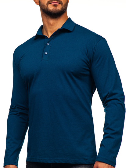 Men’s Long Sleeve Cotton Polo Shirt Navy Blue Bolf 5119