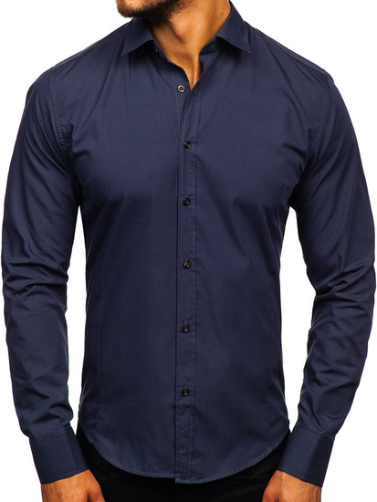 Men’s Elegant Long Sleeve Shirt Navy blue Bolf 1703