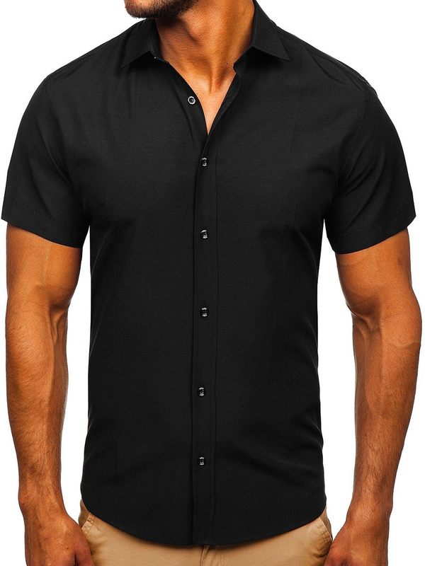 Men's Elegant Short Sleeve Shirt Black Bolf 7501