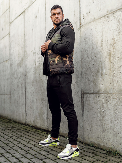 Men's Camo Quilted Gilet with hood Khaki Bolf 7106A