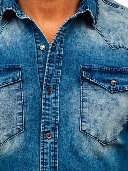 Men's Long Sleeve Denim Shirt Navy Blue Bolf MC710BS