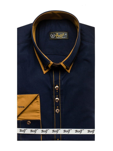 Men's Elegant Long Sleeve Shirt Navy Blue Bolf 3703