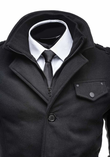 Men's Single-Breasted High Collar Coat Black Bolf 8853C