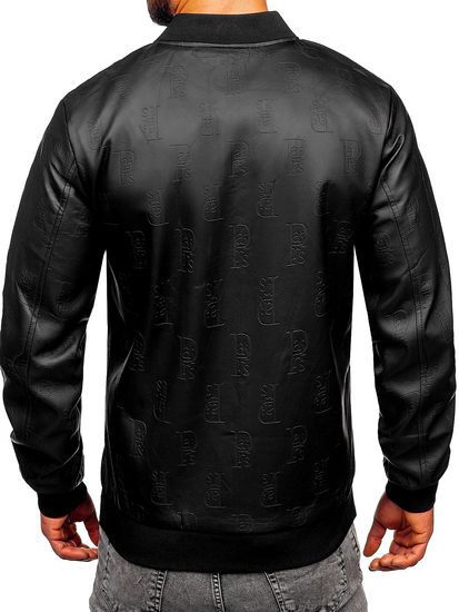 Men's Leather Bomber Jacket Black Bolf 3A66