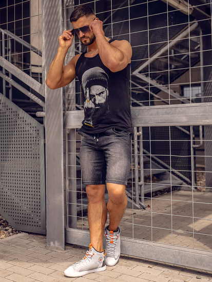 Men's Printed Boxer Tank Top Black Bolf 14842A