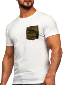 Men's Camo Printed T-shirt with Pocket White-Green Bolf 8T85