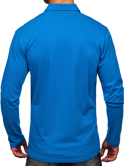 Men’s Long Sleeve Cotton Polo Shirt Blue Bolf 5120