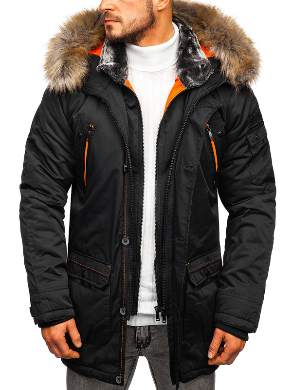 Men's Winter Parka Jacket Black Bolf 1067