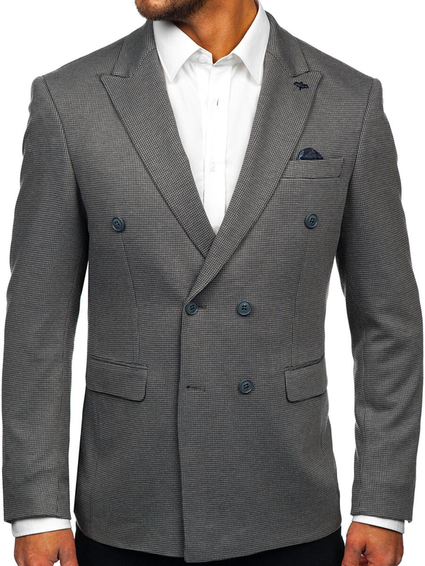 Men's Double-breasted Casual Suit Jacket Grey Bolf 004