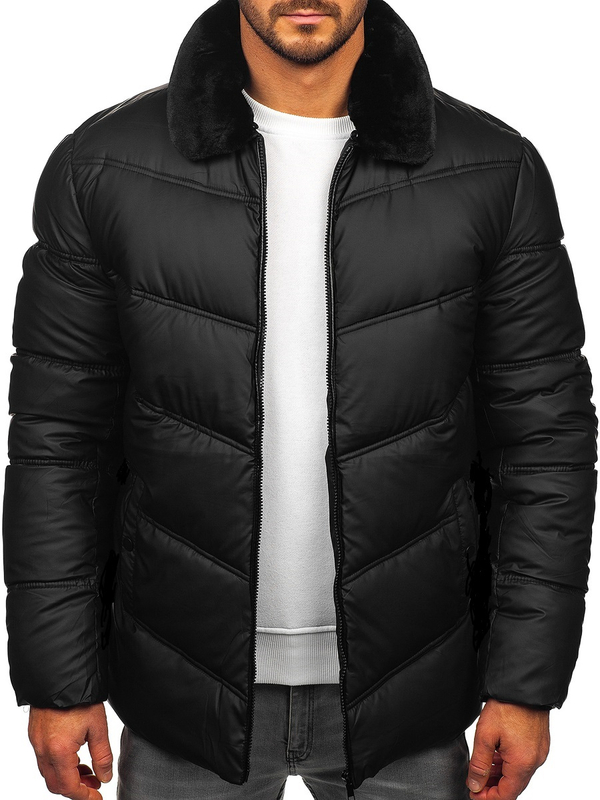 Men's Quilted Winter Jacket with fur Black Bolf 31M5005