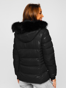 Women's Quilted Winter Hooded Jacket Black Bolf 23067
