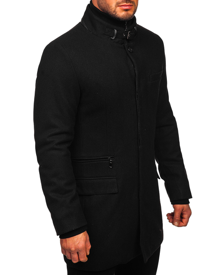 Men's Single-Breasted Winter Coat with Detachable Stand Up Collar Black Bolf 8802