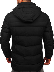 Men's Longline Quilted Winter Jacket Black Bolf 22M53